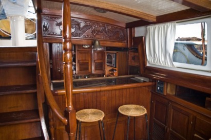 sailboat interior, bar